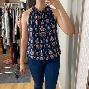 Max Studio Navy Floral Sleeveless Blouse